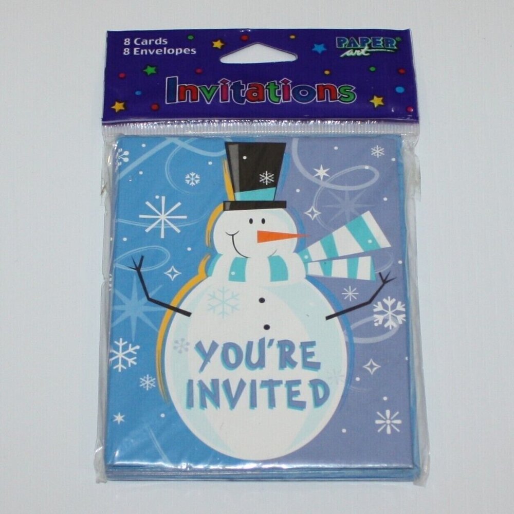 Paper Art Mr. Frosty Snowman Invitations 8 Cards & Envelopes New in Package